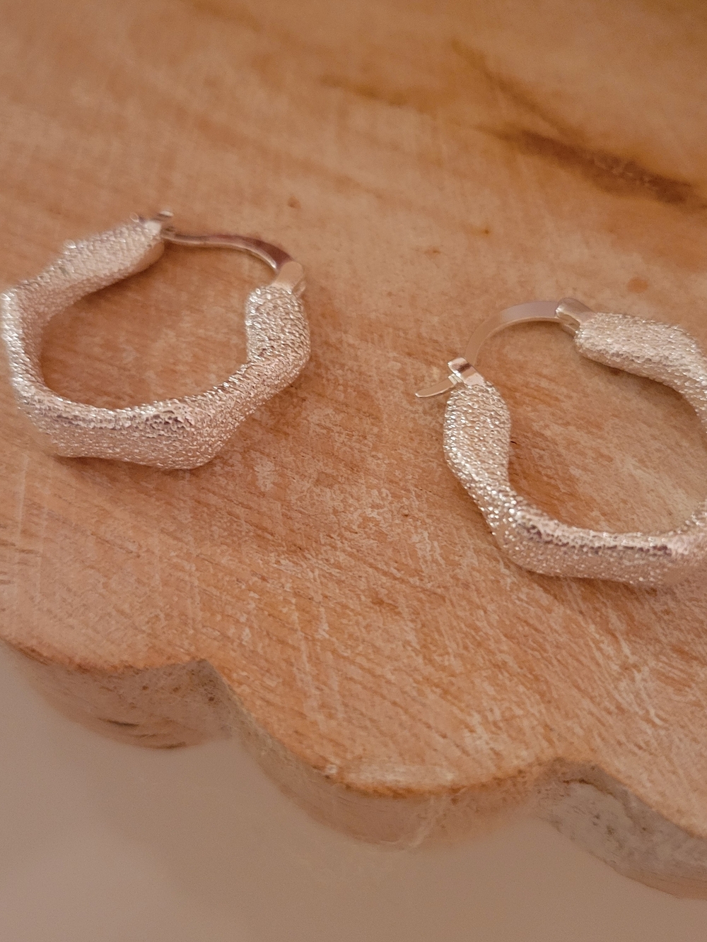 Textured Hoop Earrings 18k White Gold Plated